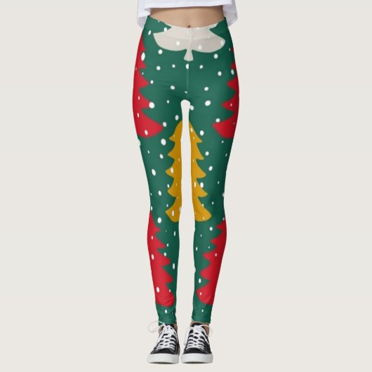 Kerst Kleurrijke Bomen Naadloze Patronen Leggings (Voorkant)