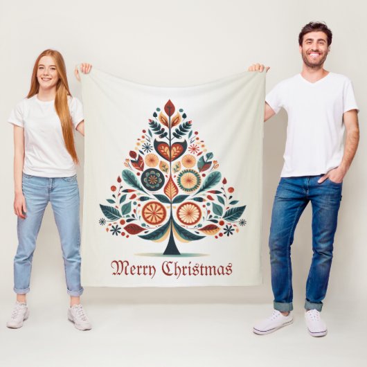 Kerst Kleurrijke Boom Scandinavië Folk Art Fleece Deken (In situ)