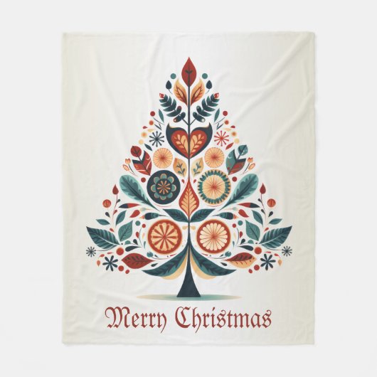 Kerst Kleurrijke Boom Scandinavië Folk Art Fleece Deken (Voorkant)