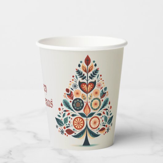 Kerst Kleurrijke Boom Scandinavië Folk Art Papieren Bekers (Achterkant)