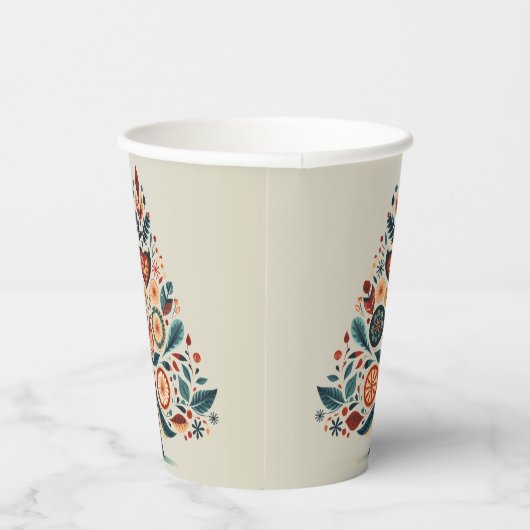 Kerst Kleurrijke Boom Scandinavië Folk Art Papieren Bekers (Rechts)