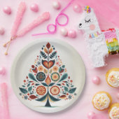 Kerst Kleurrijke Boom Scandinavië Folk Art Papieren Bordje (Feest)