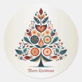 Kerst Kleurrijke Boom Scandinavië Folk Art Ronde Sticker
