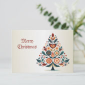 Kerst Kleurrijke Boom Scandinavië Folk Art RSVP Kaartje (Staand voorkant)