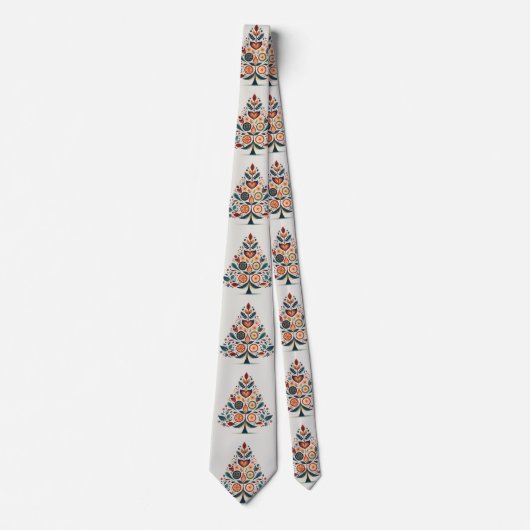 Kerst Kleurrijke Boom Scandinavië Folk Art Stropdas (Voorkant)