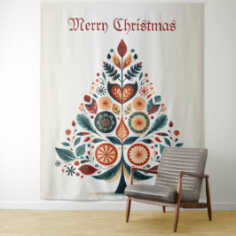 Kerst Kleurrijke Boom Scandinavië Folk Art Wandkleed