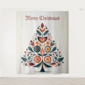 Kerst Kleurrijke Boom Scandinavië Folk Art Wandkleed (Voorkant)