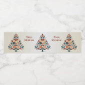 Kerst Kleurrijke Boom Scandinavië Folk Art Waterfles Etiket (Enkel label)