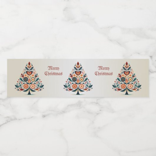 Kerst Kleurrijke Boom Scandinavië Folk Art Waterfles Etiket (Enkel label)