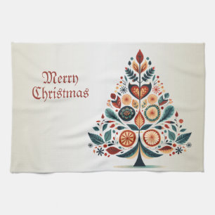 Kerst kleurrijke boom Scandinavië volkskunst Theedoek