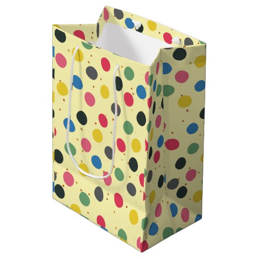 Kerst Kleurrijke Cirkels Gouden Polka Dots Medium Cadeauzakje (Voorkant Gekanteld)