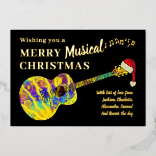 Kerst Kleurrijke Gitaar Gepersonaliseerd Goud Folie Feestdagenkaart