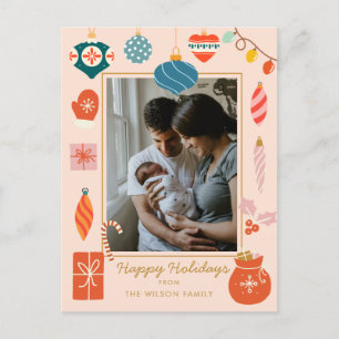 Kerst Kleurrijke Ornament Schattigee Familie Foto Feestdagenkaart