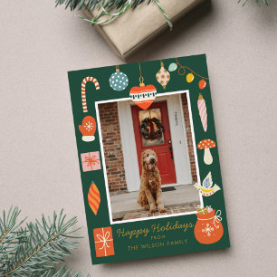 Kerst Kleurrijke Ornament Schattigee Familie Foto Feestdagenkaart