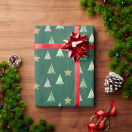 Kerst Kleurrijke Pine Tree Waterverf Pattern Cadeaupapier