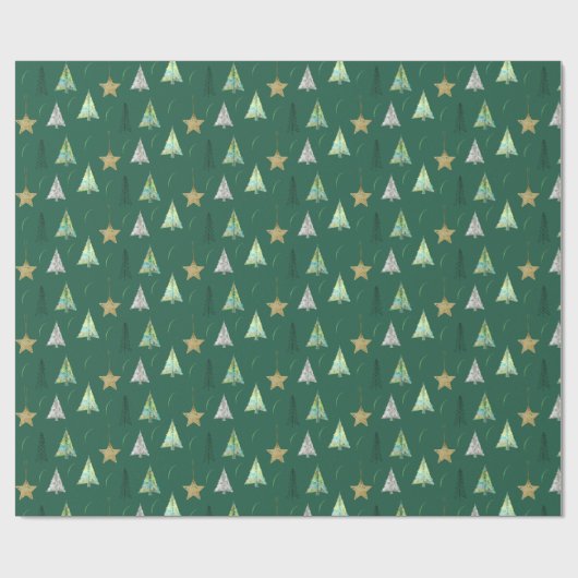 Kerst Kleurrijke Pine Tree Waterverf Pattern Cadeaupapier (Vlak)