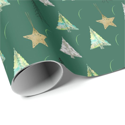 Kerst Kleurrijke Pine Tree Waterverf Pattern Cadeaupapier (Rol Hoek)