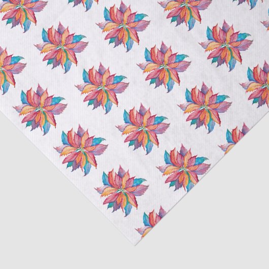 Kerst Kleurrijke Waterverf Poinsettia Tissuepapier (Detail)