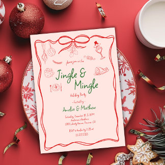 Kerst Klink Klaar Rode Handgetekende Doodles Kaart