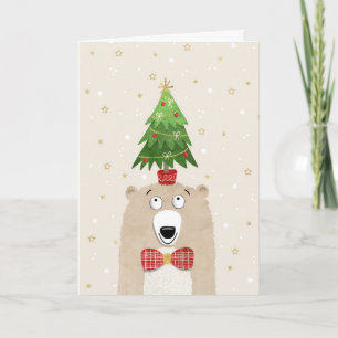Kerst Knuffel Beer met Kerstboom op Hoofd Feestdagen Kaart