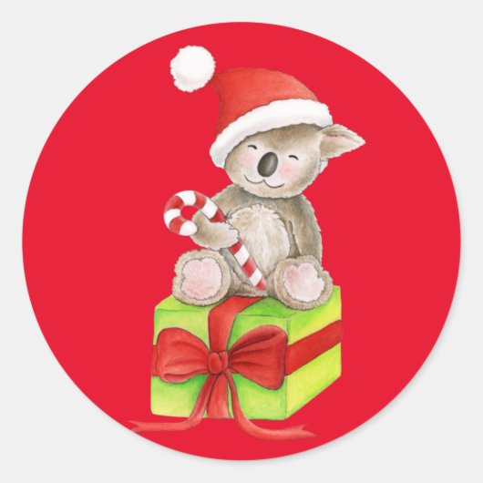 Kerst Koala beer rode ronde sticker (Voorkant)