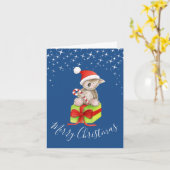 Kerst koala en cadeau whimsy art blauw kaart (Gele Bloem)