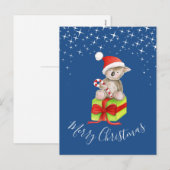 Kerst koala en cadeau whimsy kunst briefkaart (Voorkant / Achterkant)