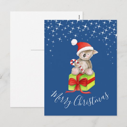 Kerst koala en cadeau whimsy kunst briefkaart (Voorkant / Achterkant)