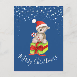 Kerst koala en cadeau whimsy kunst briefkaart