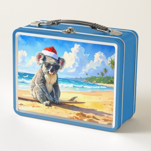 Kerst Koala kerstmuts op het zonnige zandstrand (Voorkant)