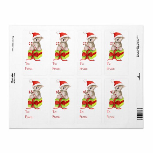 Kerst Koala kunst cadeau label (van en naar) (Full Sheet)