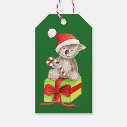 Kerst Koala met snoepriet cadeau label Cadeaulabel (Voorkant)