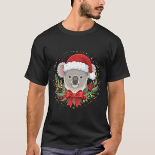 Kerst Koala Santa Hoed Krans Rode Boog T-shirt