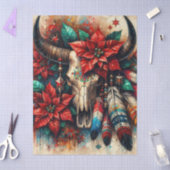 Kerst Koe Bull Skull Poinsettias Decoupage Tissuepapier (Craft)