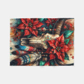 Kerst Koe Bull Skull Poinsettias Veren Fleece Deken (Voorkant (Horizontaal))