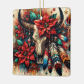 Kerst Koe Bull Skull Poinsettias Veren Keramisch Ornament (Links)