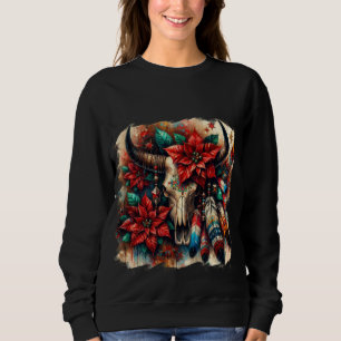 Kerst Koe Bull Skull Poinsettias Veren Trui