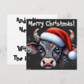 Kerst Koe Bull w / Santa Hat Kerst Kaart (Voorkant / Achterkant)