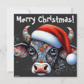 Kerst Koe Bull w / Santa Hat Kerst Kaart (Voorkant)