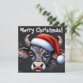 Kerst Koe Bull w / Santa Hat Kerst Kaart (Staand voorkant)