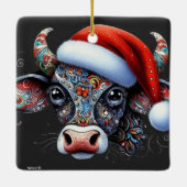 Kerst Koe Bull w / Santa Hat Mexicaanse Folk Art Keramisch Ornament (Achterkant)