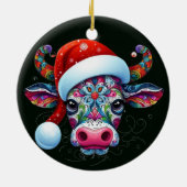 Kerst Koe Bull w / Santa Hat Mexicaanse Folk Art Keramisch Ornament (Achterkant)