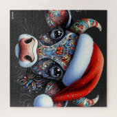 Kerst Koe Bull w / Santa Hat Mexicaanse Folk Art Legpuzzel (Horizontaal)