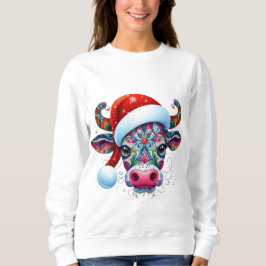 Kerst Koe Bull w / Santa Hat Mexicaanse Folk Art Trui