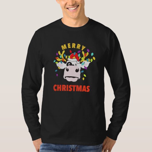 Kerst Koe hert met licht lelijke trui pyjama T-shirt (Voorkant)