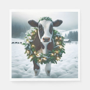Kerst Koe Het dragen van een krans Servet