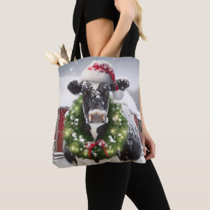Kerst Koe Het dragen van een krans Tote Bag