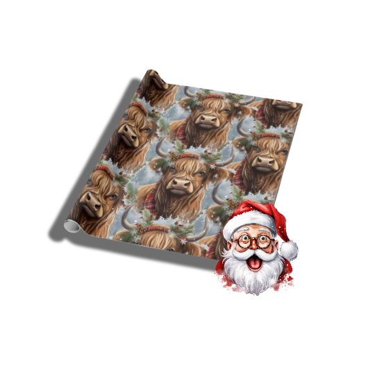 Kerst Koe highlander Cadeaupapier