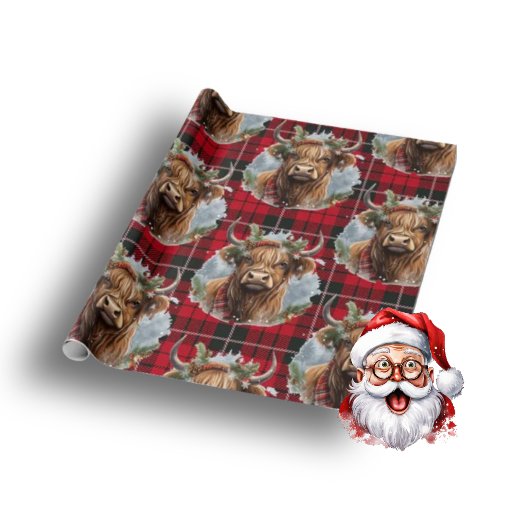 Kerst Koe highlander rood Cadeaupapier