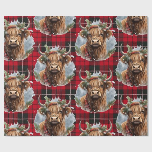 Kerst Koe highlander rood Cadeaupapier (Vlak)